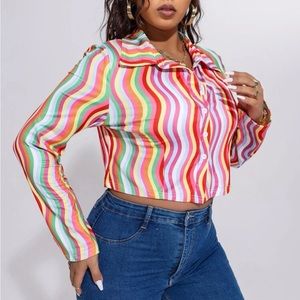 Plus Colorful Button Up Crop Top